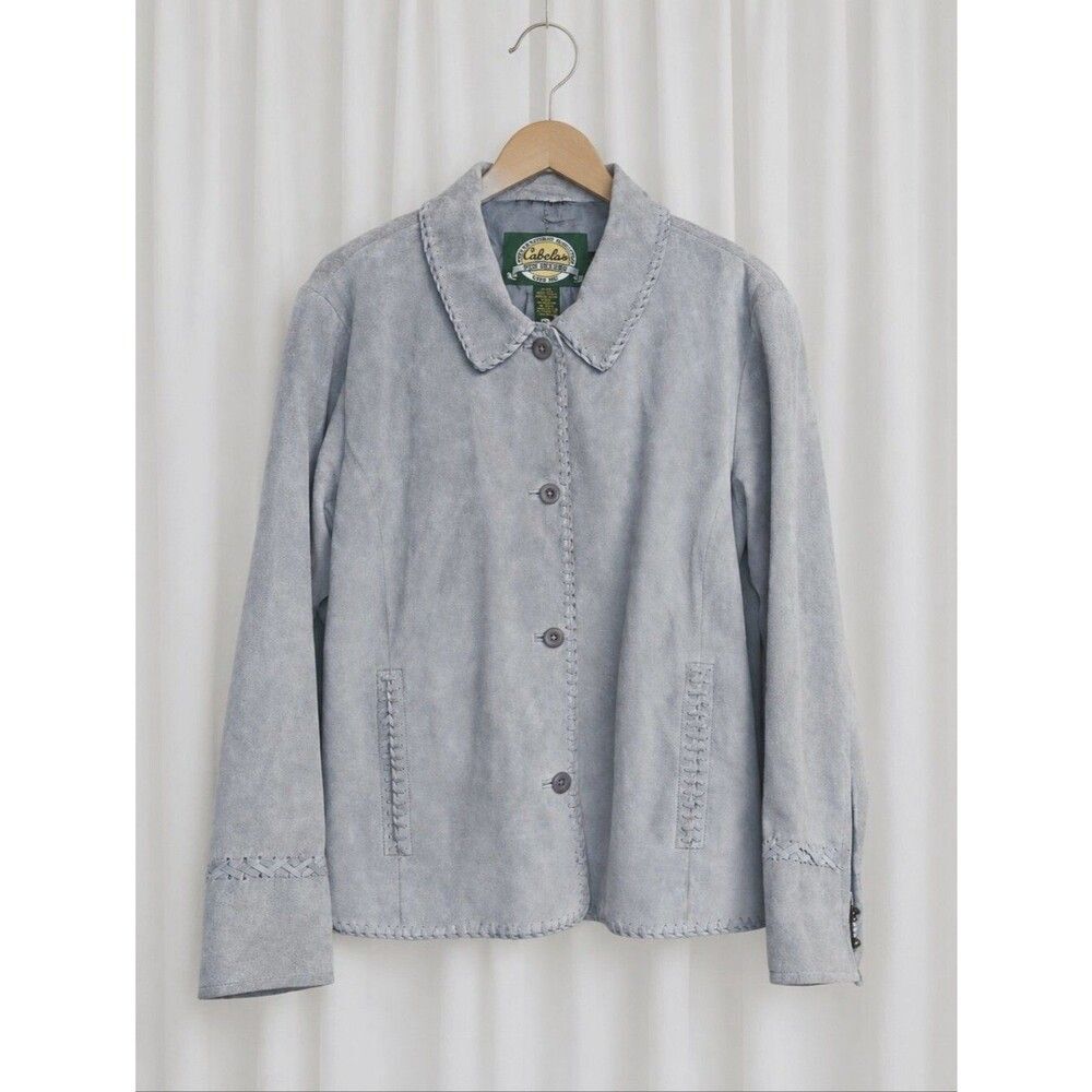 Vintage Cabela's Soft Gray Blue Suede Leather Whipstitch Western Heritage Jacket